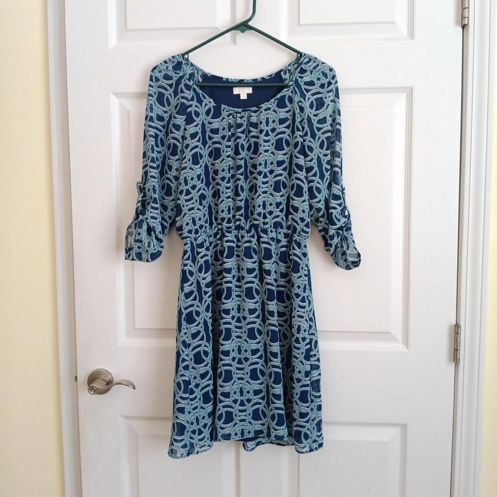 Charming Charlie Blue Geometric Rope Link Mini Dress S
